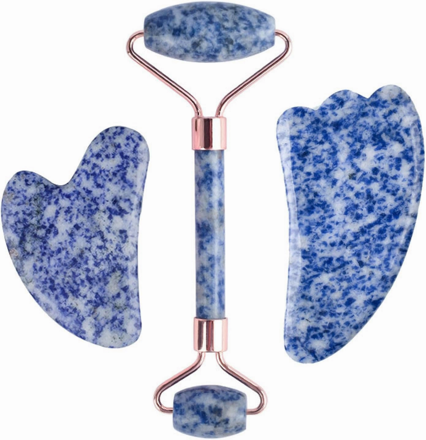 Blue Dot Stone Face Massage Roller Gouache Scraper Set Natural Gouache Stone Facial Jade Roller Massager Gua Sha Scraper Massage,Type G