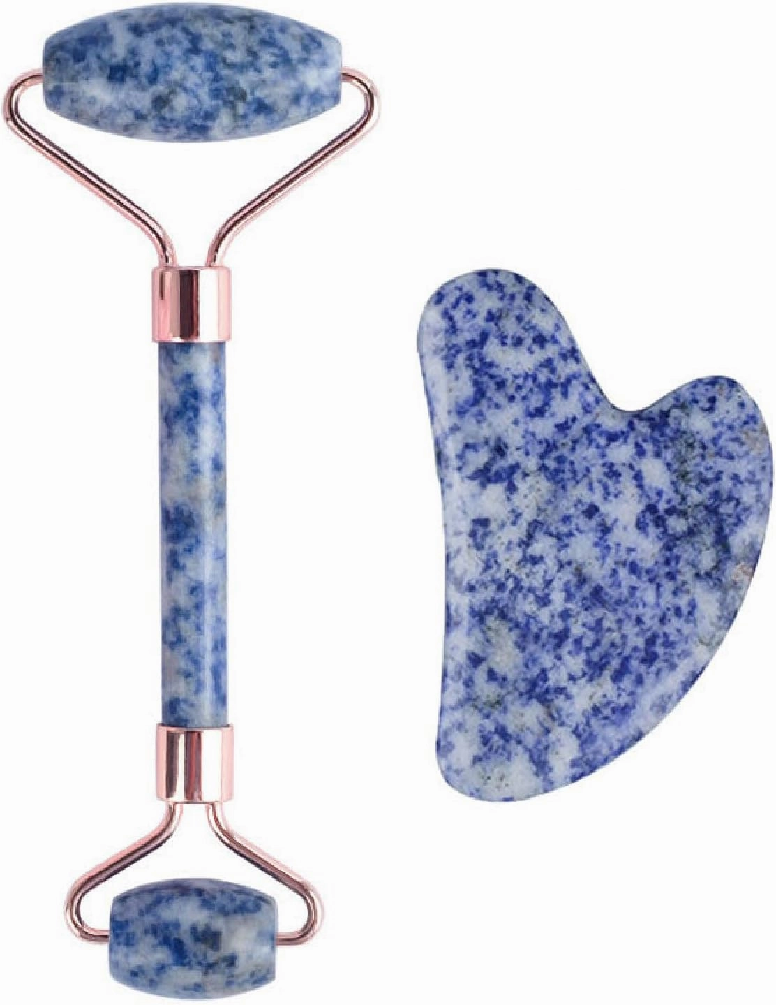 Blue Dot Stone Face Massage Roller Gouache Scraper Set Natural Gouache Stone Facial Jade Roller Massager Gua Sha Scraper Massage,Type G
