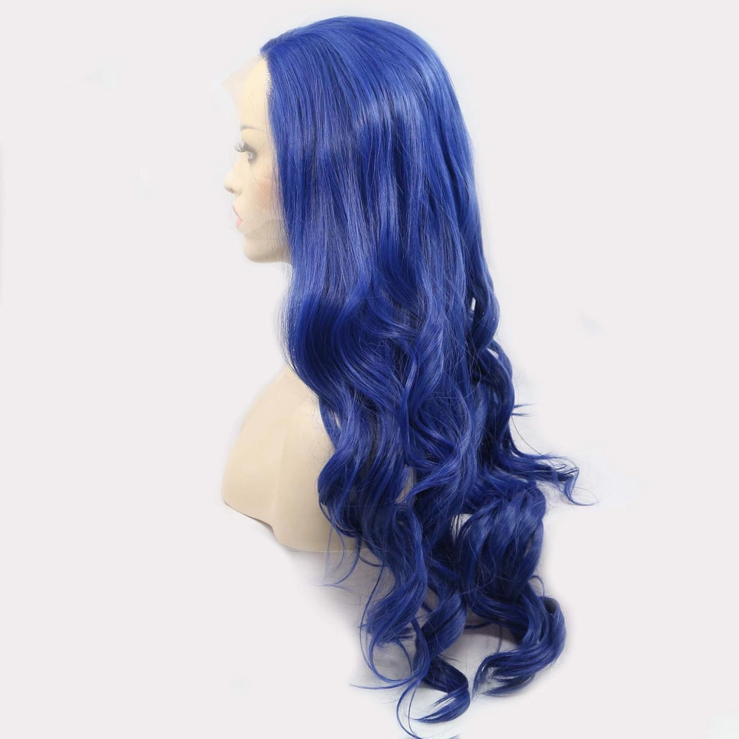 Blue lace Front Wig Long Wavy Dark Blue Middle Part Wig Pre Plucked Synthetic Replacement Hair Heat Resistant Fiber Daily Makeup Wigs for Women 24 Inch