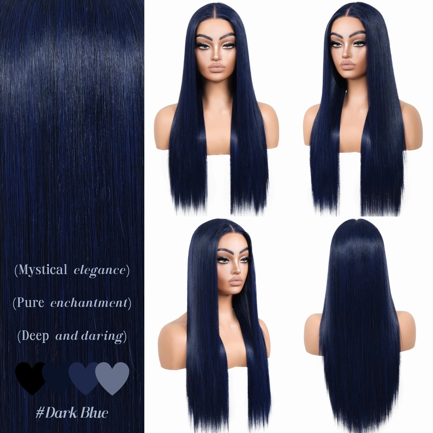 Blue Lace Front Wig Wear and Go Glueless Wig Pre Plueked Synthetic Lace Front Dark Blue Wig for women 26 Inch 13X5X1 HD Lace Wig Long Straight Middle Part Wig