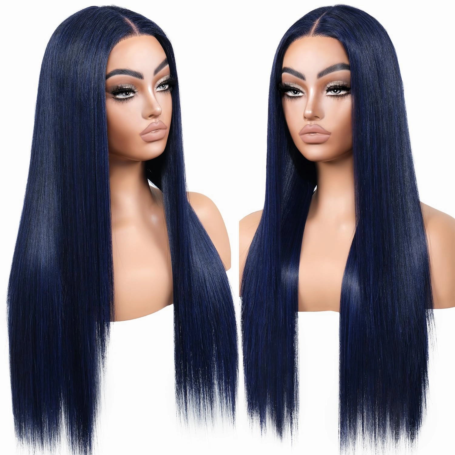 Blue Lace Front Wig Wear and Go Glueless Wig Pre Plueked Synthetic Lace Front Dark Blue Wig for women 26 Inch 13X5X1 HD Lace Wig Long Straight Middle Part Wig