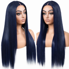 Blue Lace Front Wig Wear and Go Glueless Wig Pre Plueked Synthetic Lace Front Dark Blue Wig for women 26 Inch 13X5X1 HD Lace Wig Long Straight Middle Part Wig