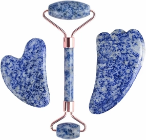 Blue White Dot Jade Roller And Gua Sha Stone Face Roller Gouache Scraper Facial Massager,type 011
