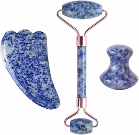 Blue White Dot Jade Roller And Gua Sha Stone Face Roller Gouache Scraper Facial Massager,type 01
