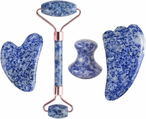 Blue White Dot Jade Roller And Gua Sha Stone Face Roller Gouache Scraper Facial Massager,type 05