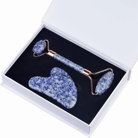 Blue White Dot Jade Roller And Gua Sha Stone Face Roller Gouache Scraper Facial Massager,type 08