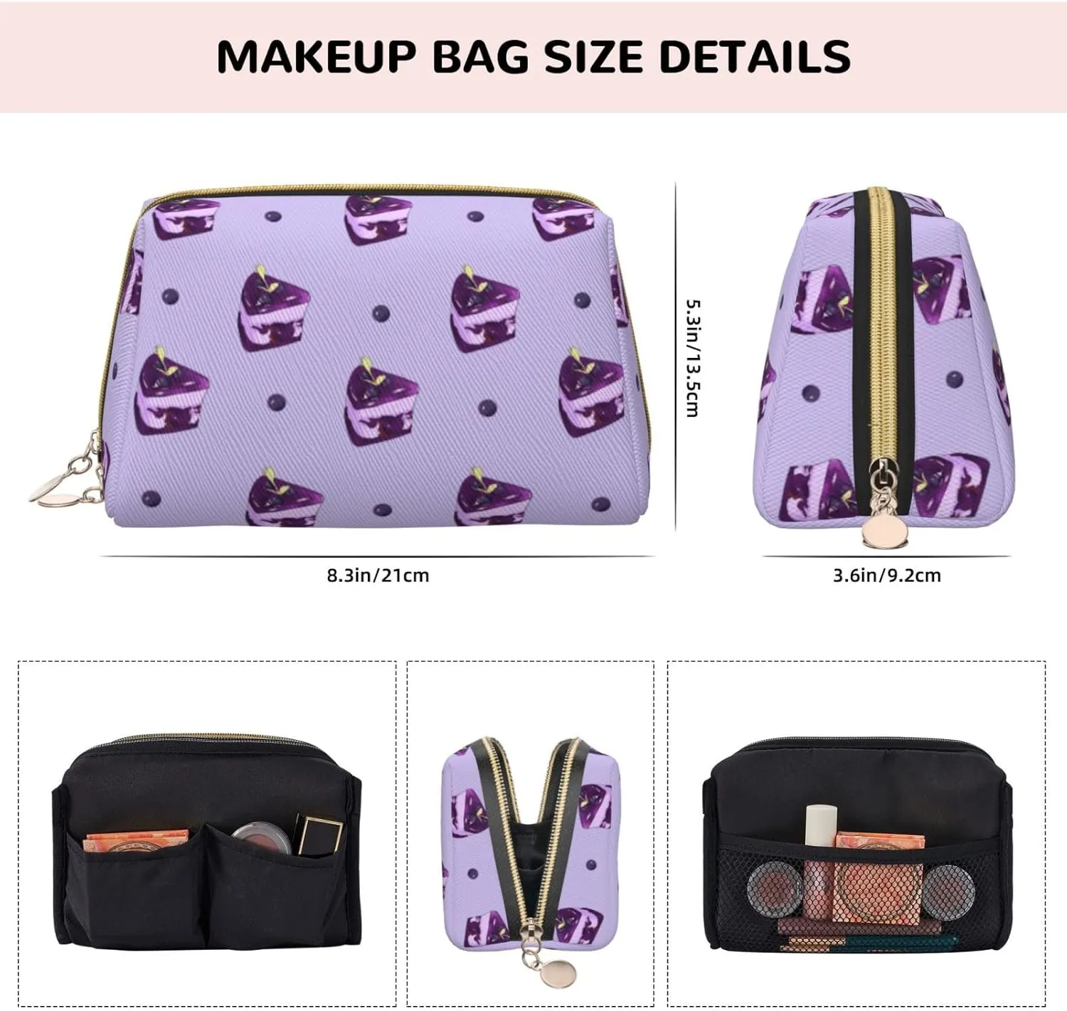 Blueberry Cakemakeup Bag Organizer,Toiletry Cosmetic Bag,Zipper Pouch Brushes Storage Case(Large)