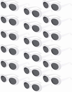 Blulu 18 Pack Retro Clout Oval Mod Thick Frame Round Lens Sunglasses Women Men Sunglasses White