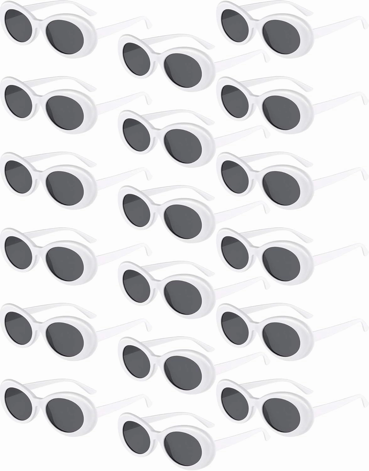 Blulu 18 Pack Retro Clout Oval Mod Thick Frame Round Lens Sunglasses Women Men Sunglasses White