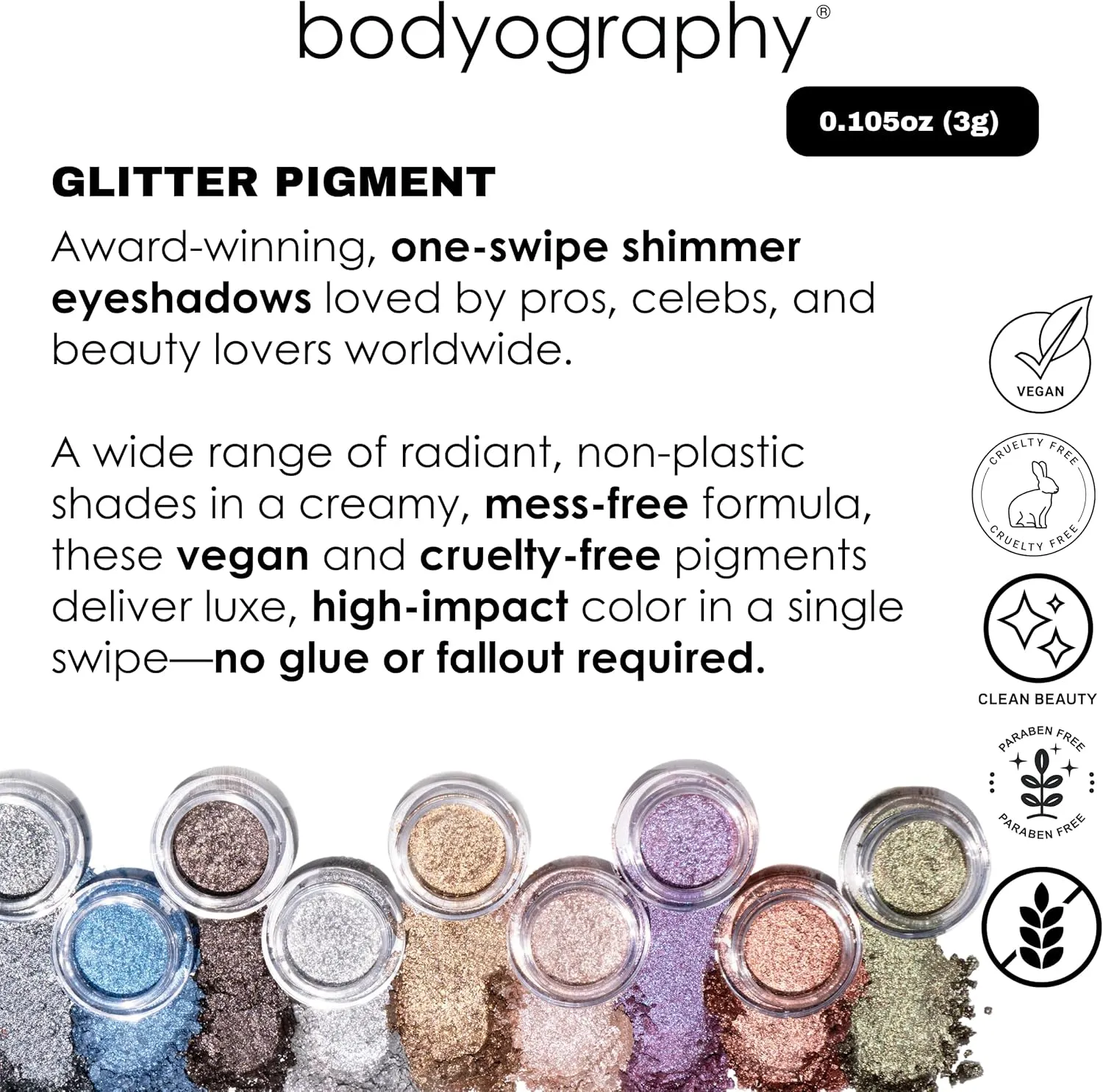 Bodyography Glitter Pigments (Get Down): High Shine Glitter Shadow | Gluten-Free, Cruelty-Free