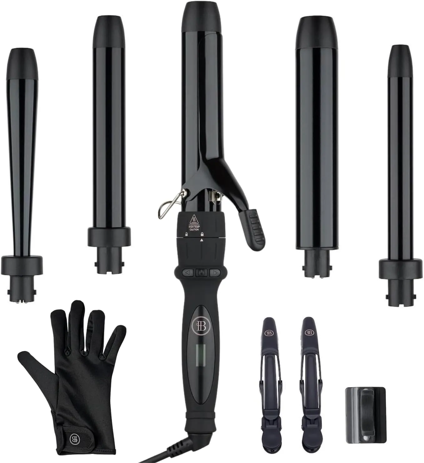 Bombay Hair Curling Wand Set 5 in 1 Curling Wand, Professional Curling Iron Tourmaline Kit & Salon Beauty Tools Interchangeable - Heat Resistant Glove & Temperature Control