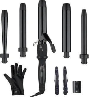 Bombay Hair Curling Wand Set 5 in 1 Curling Wand, Professional Curling Iron Tourmaline Kit & Salon Beauty Tools Interchangeable - Heat Resistant Glove & Temperature Control