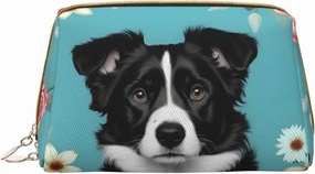 Border Collie Florals Toiletry Pouch, Travel-Friendly Makeup Organizer For Makeup Brushes, Lipsticks