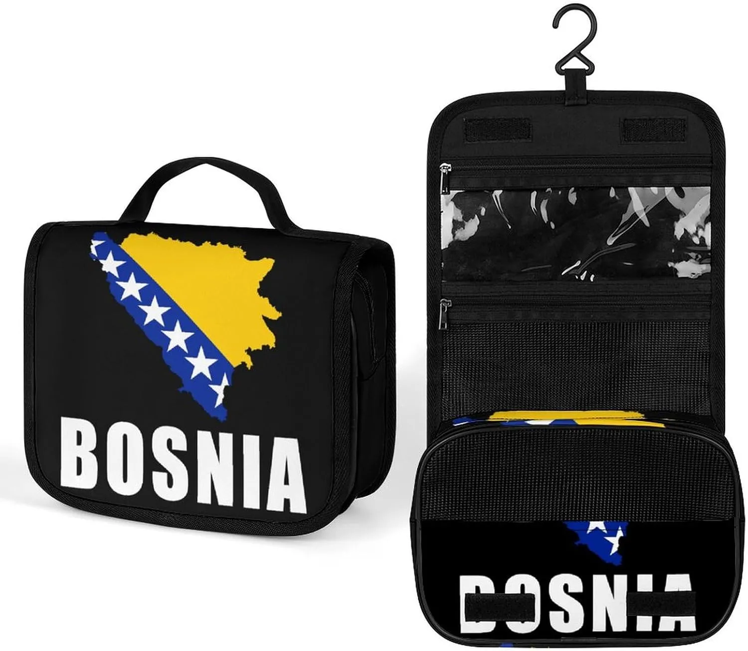 Bosnia And Herzegovina Map Flag Makeup Bag Portable Hanging Organizer for Travel Wash Bags With Handle And Divider