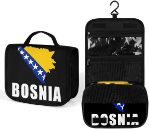 Bosnia And Herzegovina Map Flag Makeup Bag Portable Hanging Organizer for Travel Wash Bags With Handle And Divider