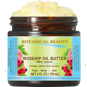 Botanical Beauty ROSEHIP OIL BUTTER ROSE HIP 100% Natural Pure Virgin Unrefined RAW Cold Pressed for FACE, SKIN, BODY, DAMAGED HAIR, NAILS. Rich in vitamin E 4 Fl Oz 120 ml