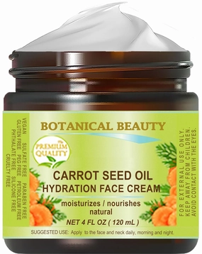 Botanical Beauty Organic CARROT SEED OIL HYDRATION FACE CREAM for NORMAL, DRY, SENSITIVE SKIN. Protection Against DRYNESS. 4 Fl. oz - 120 ml.