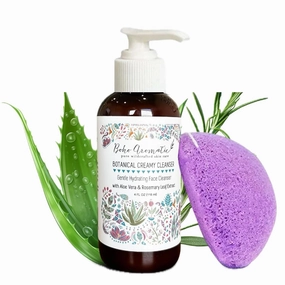 Botanical Cream Face Cleanser with Konjac Sponge – Non-Foaming Daily Face Wash for Sensitive Skin – Anti-Aging Natural & Organic Facial Cleanser – Hydrating Skincare
