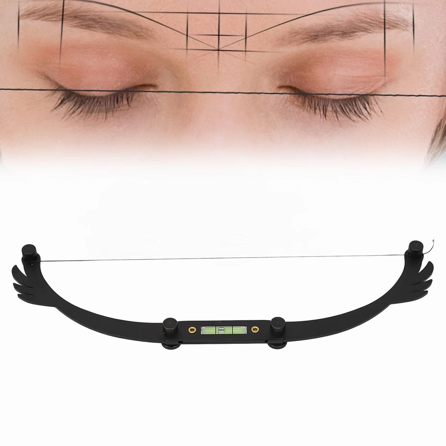 Bow Line Ruler Foldable Eyebrow Makeup Ruler Microblading Permanent Makeup Eyebrow Marker Ruler Eyebrow Mapping Tool Kit Featuring Bow with String (Black)