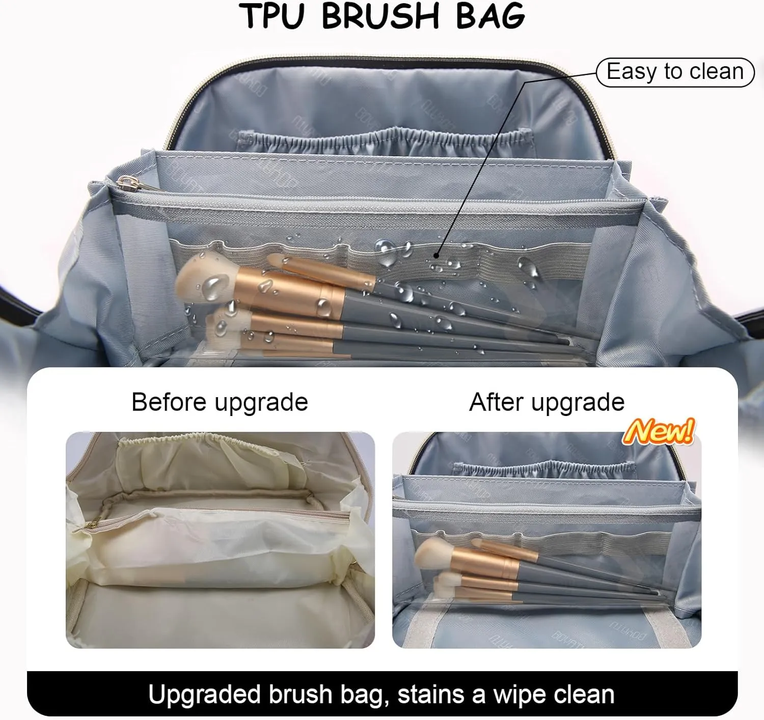BOYATU Travel Makeup Bag Organizer Cosmetic Bag: 3 Pcs Set Make up Bags for Women with Handle - Waterproof Vegan Leather Toiletry Bags with Comparments (C-02-Black)