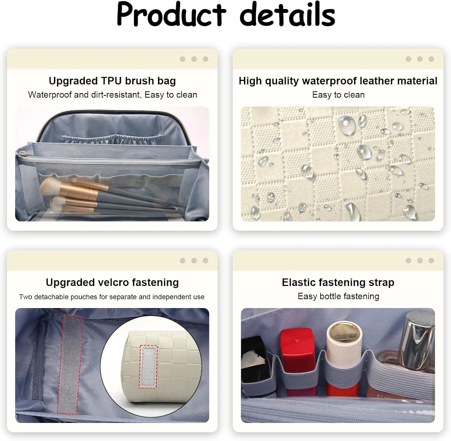BOYATU Travel Makeup Bag Organizer Cosmetic Bag: 3 Pcs Set Make up Bags for Women with Handle - Waterproof Vegan Leather Toiletry Bags with Comparments (C-04-Beige)