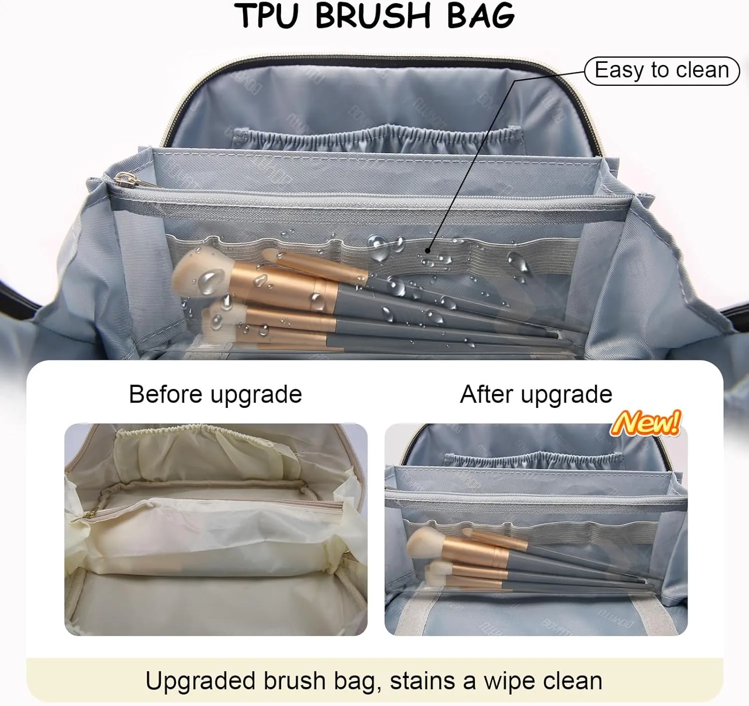BOYATU Travel Makeup Bag Organizer Cosmetic Bag: 3 Pcs Set Make up Bags for Women with Handle - Waterproof Vegan Leather Toiletry Bags with Comparments (C-04-Beige)