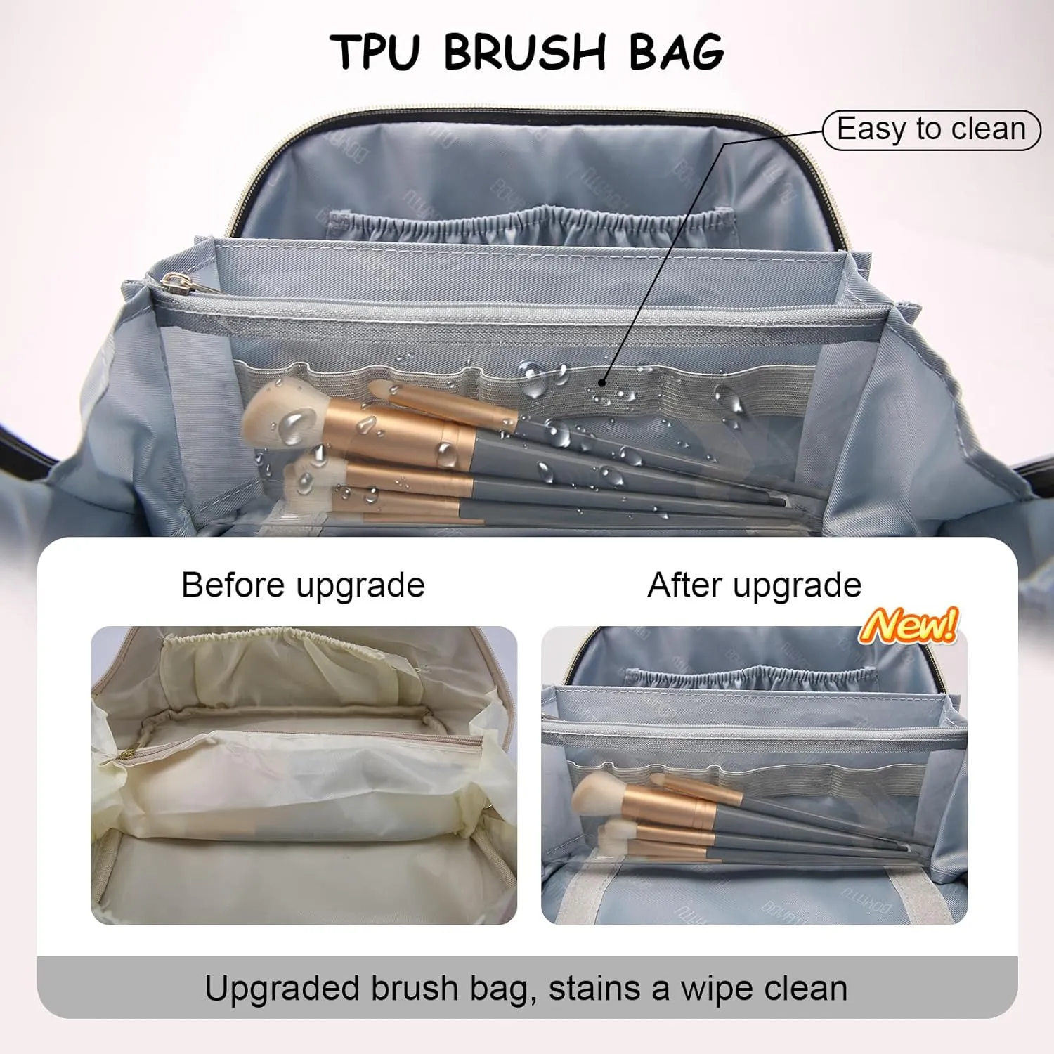 BOYATU Travel Makeup Bags for Women: Vegan Leather Cosmetic Bag Set of 3 - Large Capacity Make up Bag with Divider - Wide Open Waterproof Toiletry Organizer Bag with Handle (L12-Black)