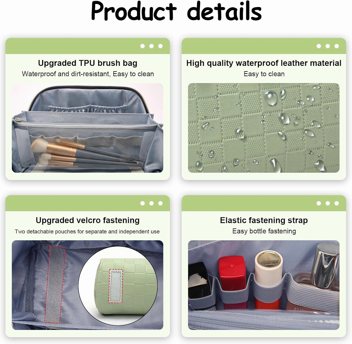 BOYATU Travel Makeup Bag Organizer Cosmetic Bag: 3 Pcs Set Make up Bags for Women with Handle - Waterproof Vegan Leather Toiletry Bags with Comparments (C-06-Green)