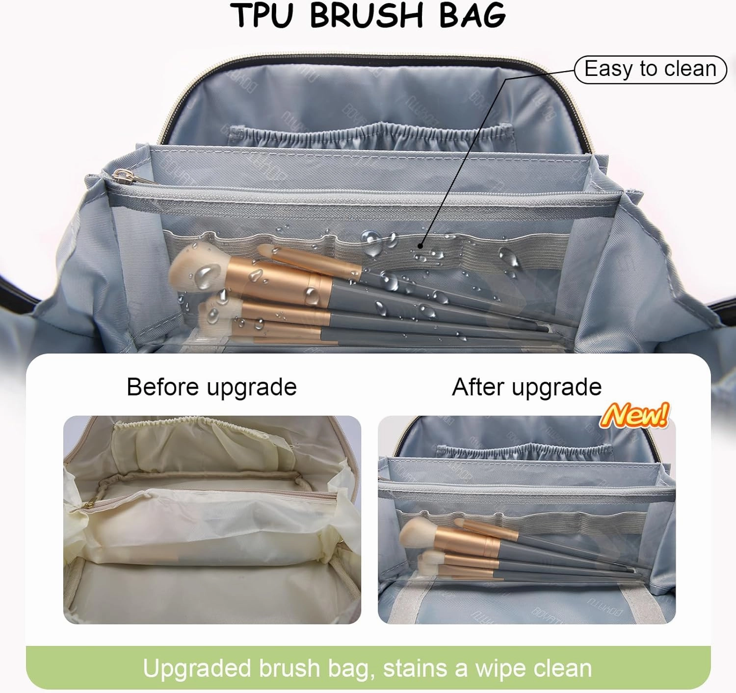 BOYATU Travel Makeup Bag Organizer Cosmetic Bag: 3 Pcs Set Make up Bags for Women with Handle - Waterproof Vegan Leather Toiletry Bags with Comparments (C-06-Green)