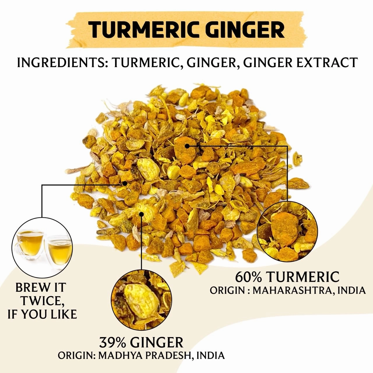 BREWIX, Turmeric Ginger Loose Herbal Tea (100  Cups, 7.05oz/200g) Caffeine & Gluten Free | Ginger Root Tea | Savory & Spicy