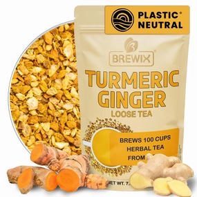 BREWIX, Turmeric Ginger Loose Herbal Tea (100  Cups, 7.05oz/200g) Caffeine & Gluten Free | Ginger Root Tea | Savory & Spicy