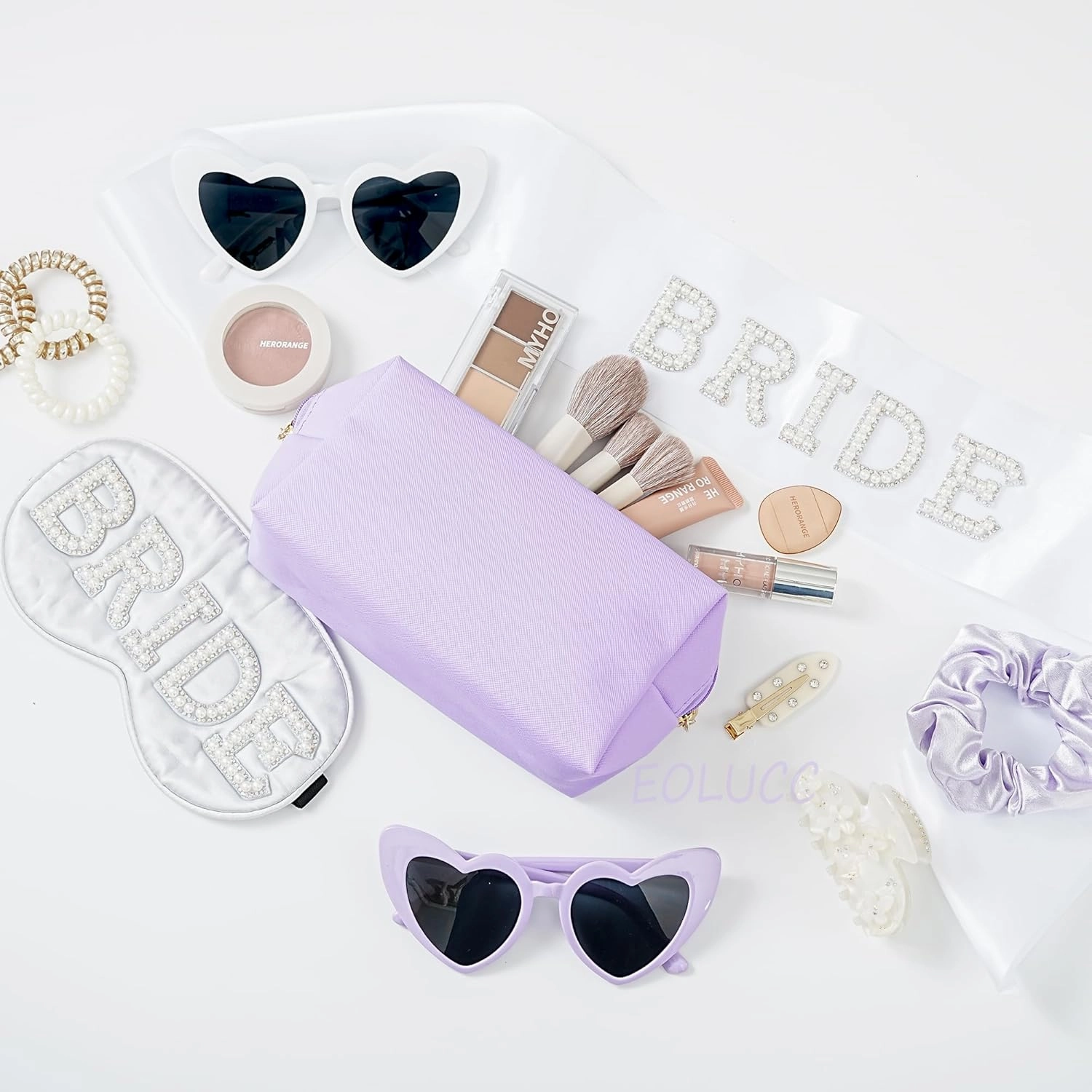 Bridesmaid Proposal Gifts Letter Cosmetic makeup bag bulk for Wedding Party Favors Bachelorette party decorations Makeup Pouch Birthday Toiletry Organizer Bag Makeup Case Gift (Purple)