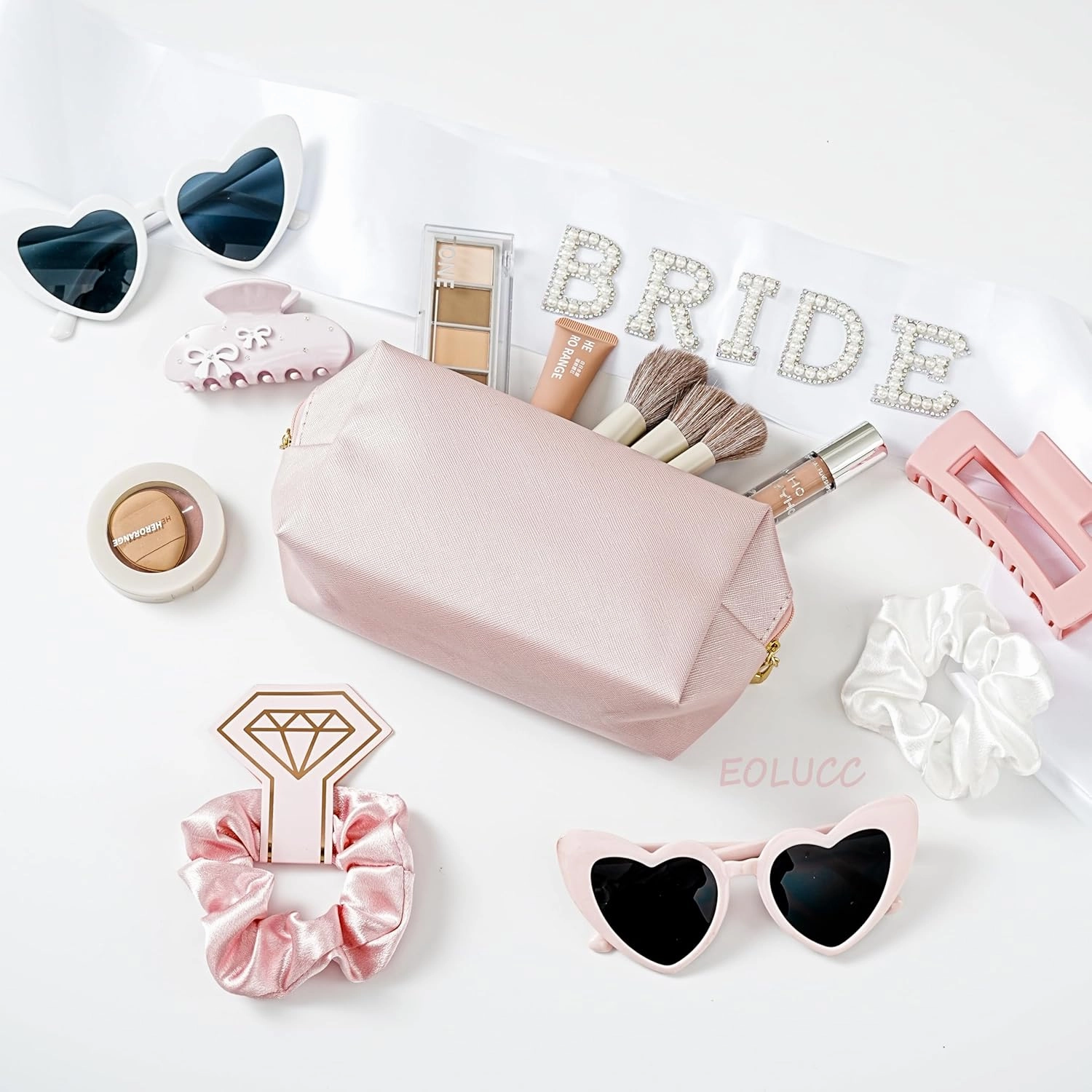 Bridesmaid Proposal Gifts Letter Cosmetic makeup bag bulk for Wedding Party Favors Bachelorette party decorations Makeup Pouch Birthday Toiletry Organizer Bag Makeup Case Gift (Shining pink)