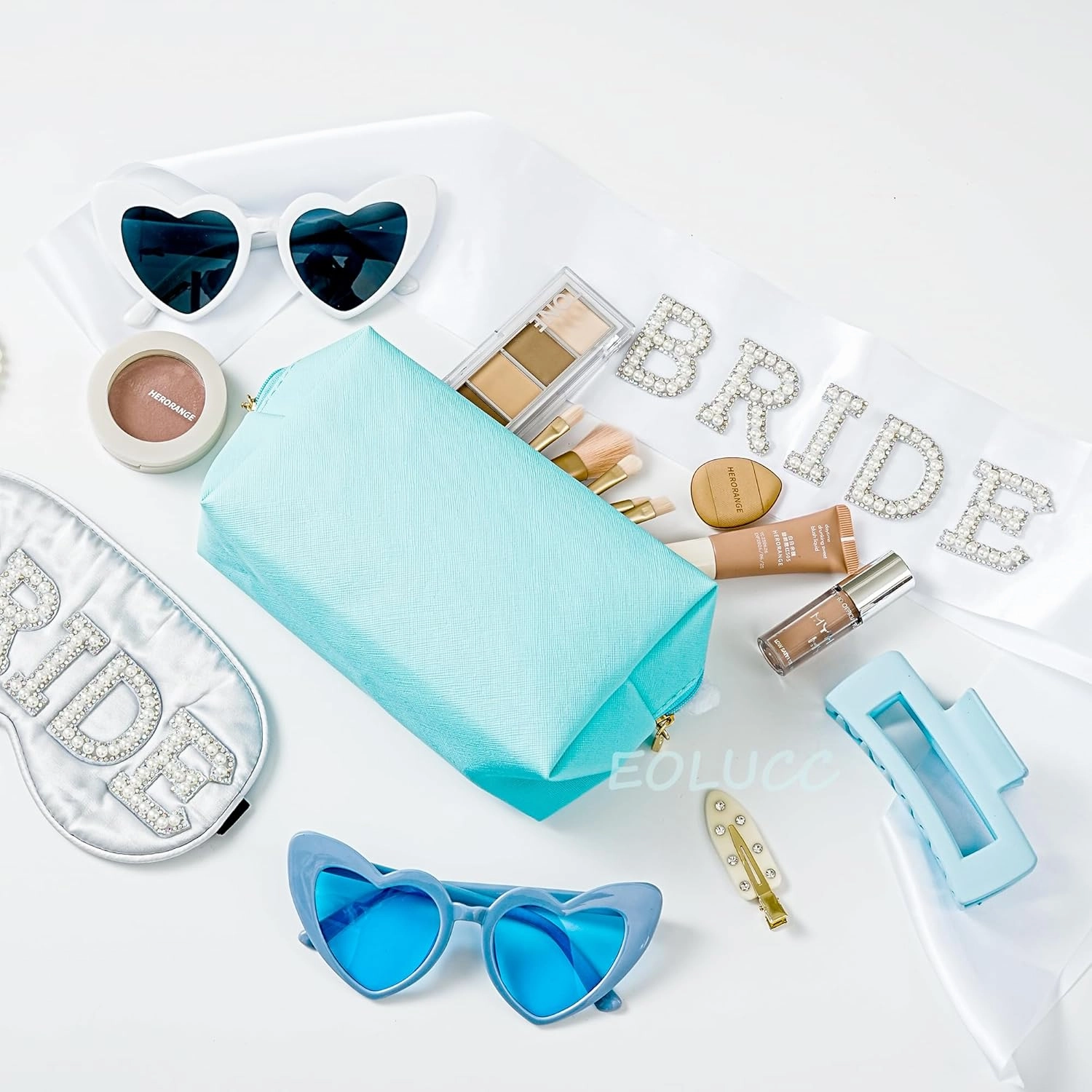 Bridesmaid Proposal Gifts Letter Cosmetic makeup bag bulk for Wedding Party Favors Bachelorette party decorations Makeup Pouch Birthday Toiletry Organizer Bag Makeup Case Gift (Tiffni Blue)