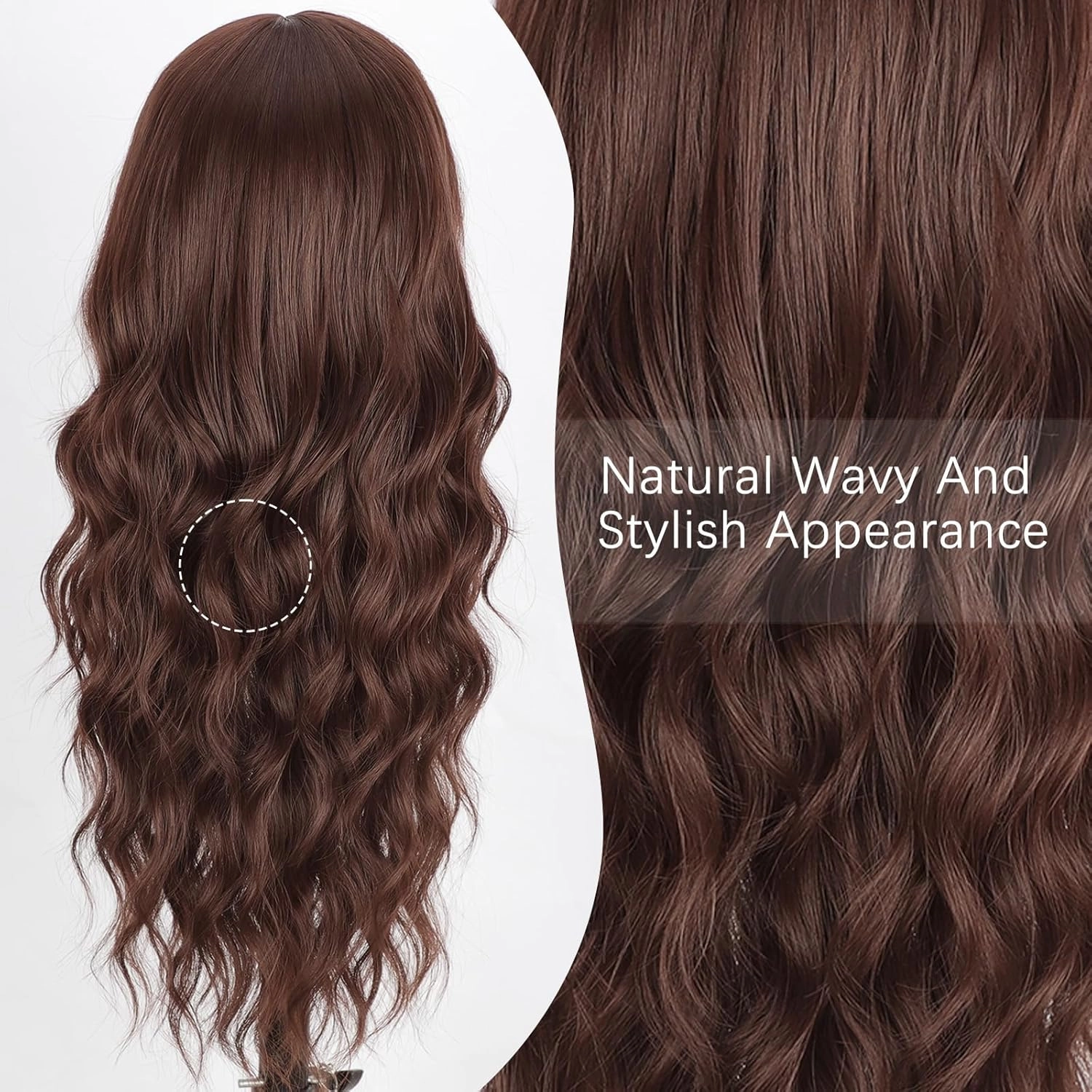 Brown Wig for Women, Long Chocolate Brown Wavy Wigs 26 Inches, Long Natual Looking Synthetic Middle Part Womens Wig Heat Resistant for Daily Party Use