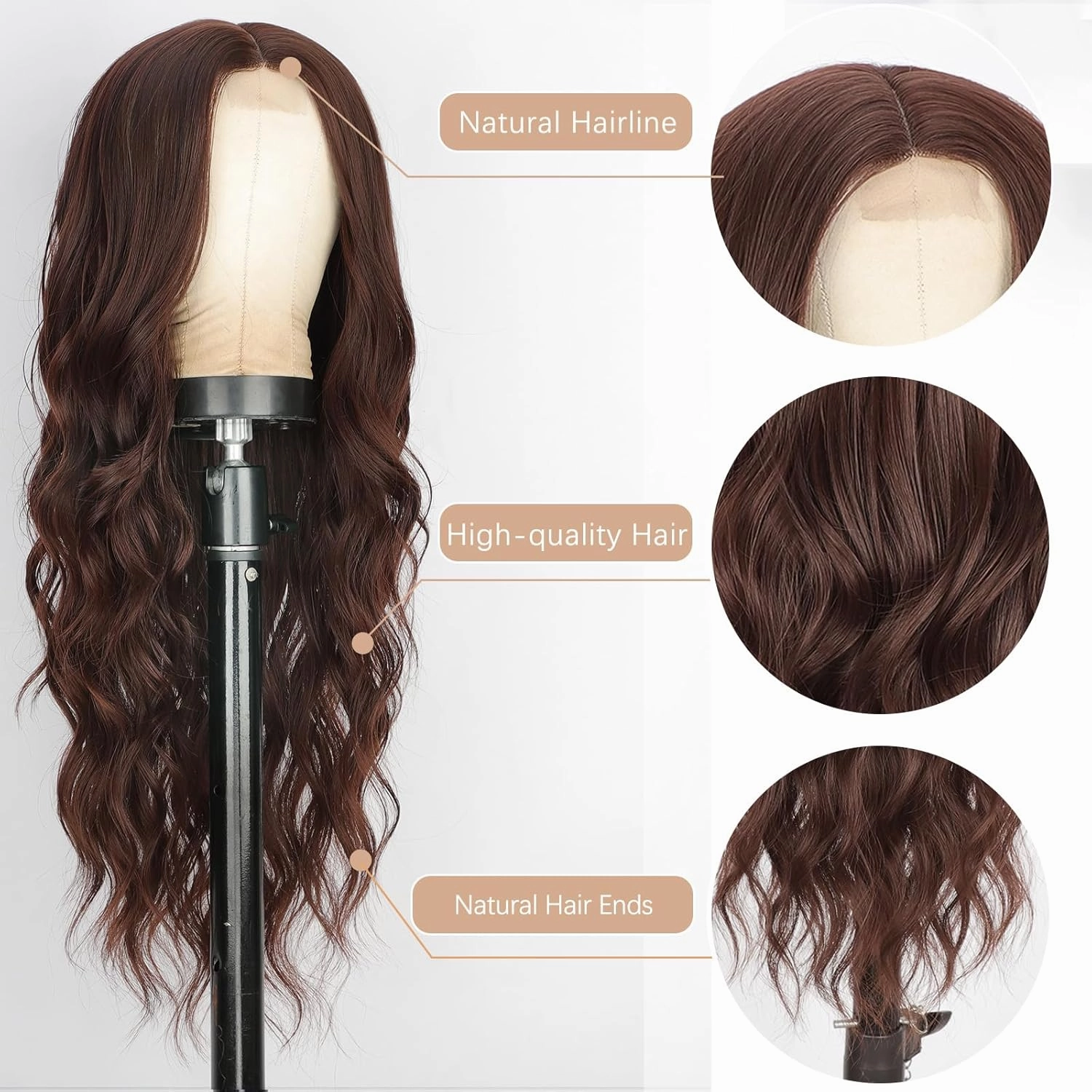 Brown Wig for Women, Long Chocolate Brown Wavy Wigs 26 Inches, Long Natual Looking Synthetic Middle Part Womens Wig Heat Resistant for Daily Party Use