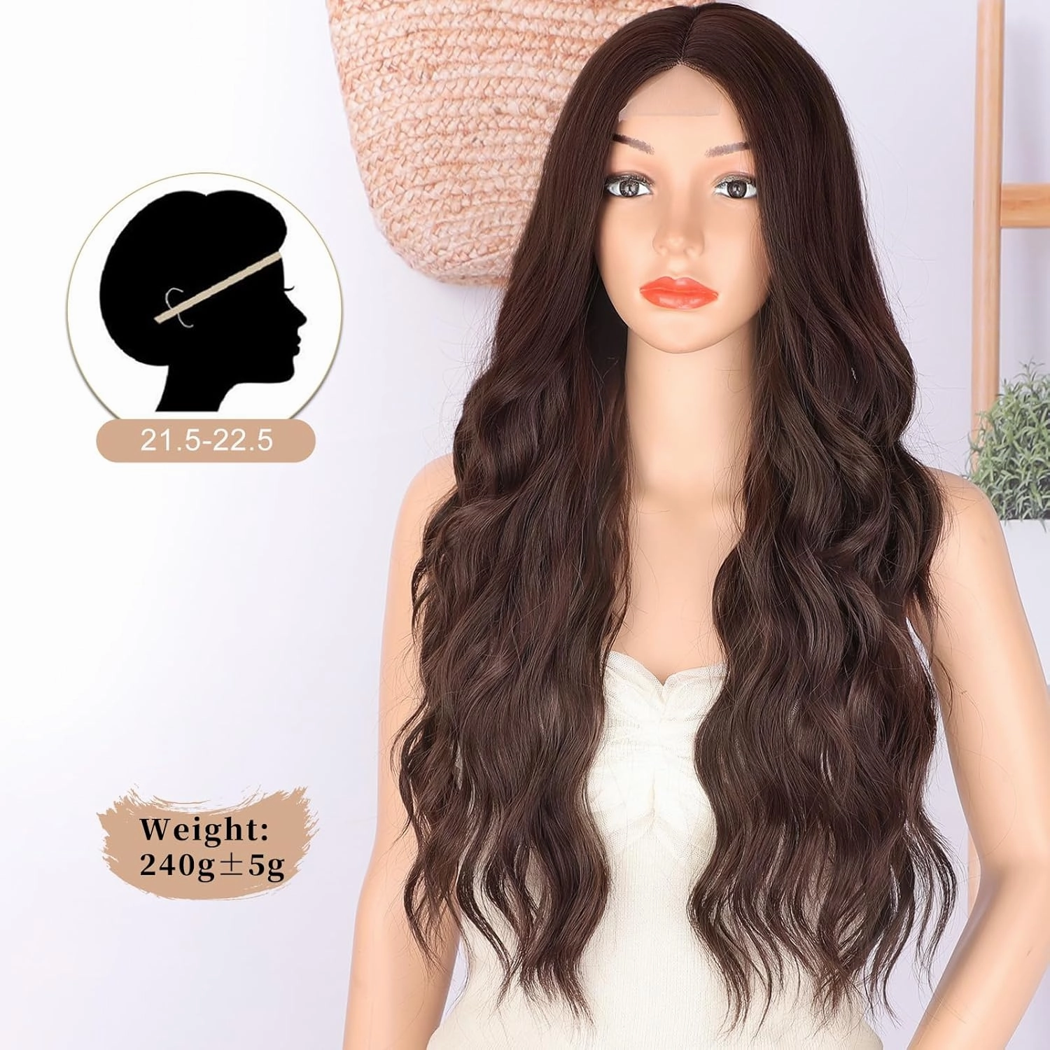 Brown Wig for Women, Long Chocolate Brown Wavy Wigs 26 Inches, Long Natual Looking Synthetic Middle Part Womens Wig Heat Resistant for Daily Party Use