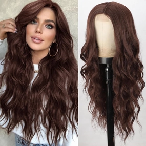 Brown Wig for Women, Long Chocolate Brown Wavy Wigs 26 Inches, Long Natual Looking Synthetic Middle Part Womens Wig Heat Resistant for Daily Party Use
