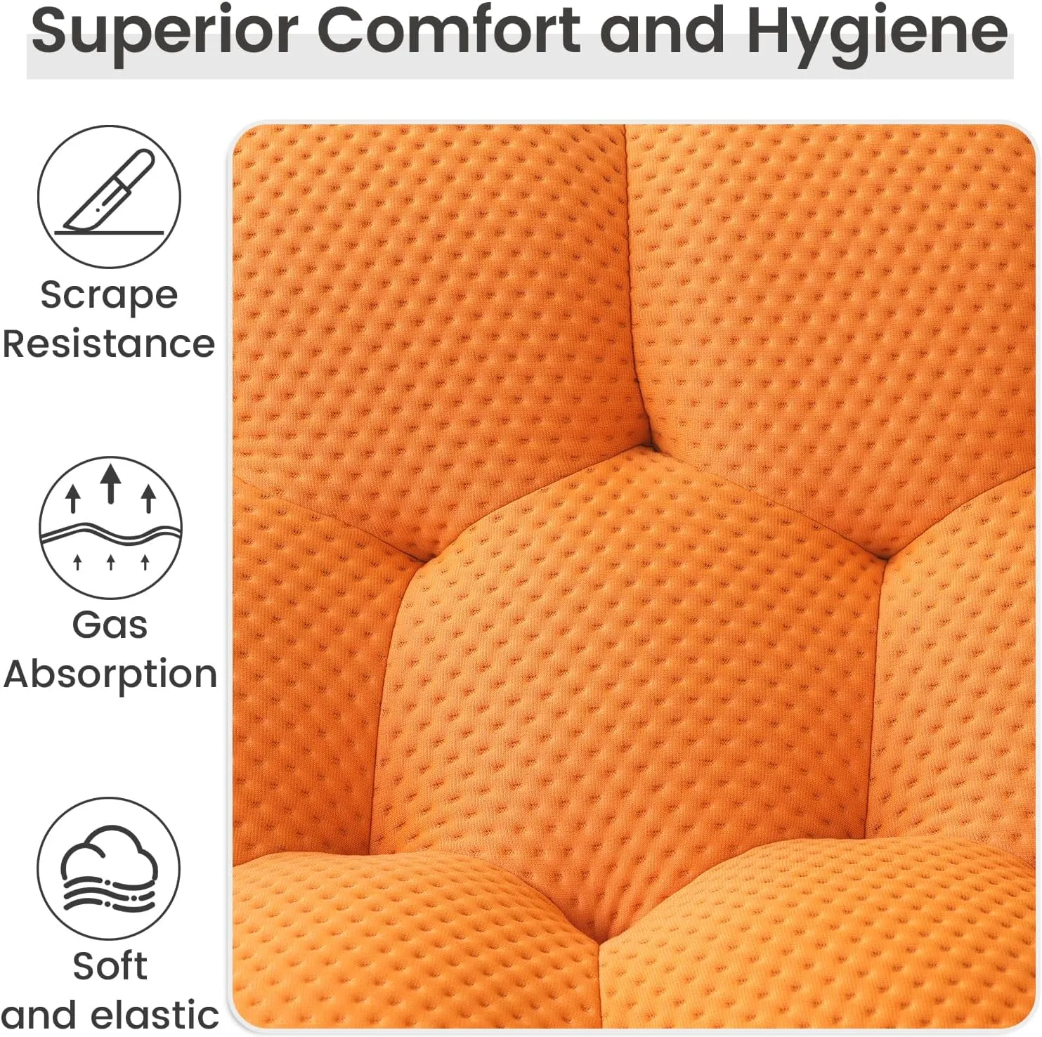 Bubble Couch,49.21'' Single Sofa,Mesh Fabric Lazy Floor Sofa, 3D Honeycomb Shape Curved Couch for Living Room, Office, Apartment (Orange, 48.43" D)