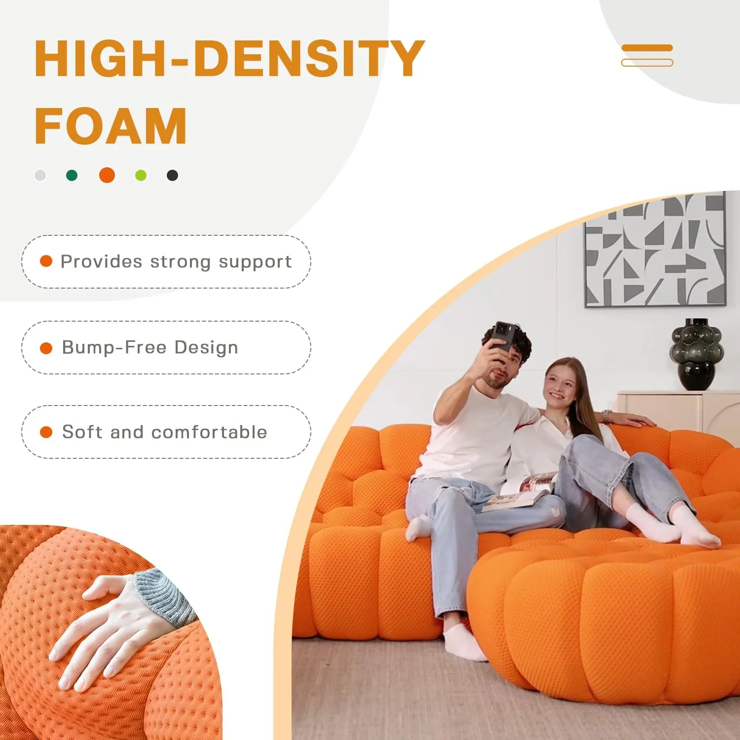 Bubble Couch,49.21'' Single Sofa,Mesh Fabric Lazy Floor Sofa, 3D Honeycomb Shape Curved Couch for Living Room, Office, Apartment (Orange, 48.43" D)