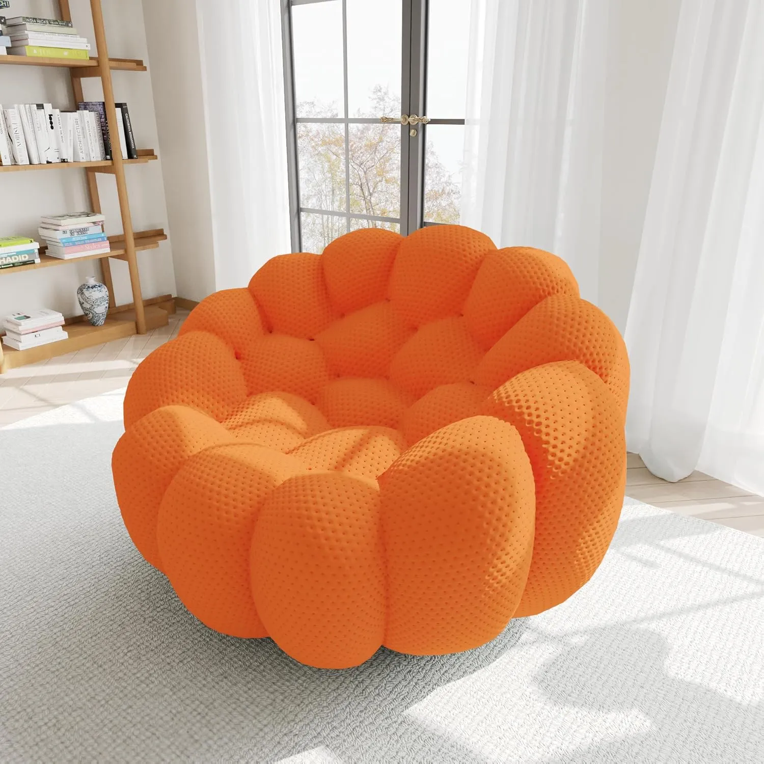 Bubble Couch,49.21'' Single Sofa,Mesh Fabric Lazy Floor Sofa, 3D Honeycomb Shape Curved Couch for Living Room, Office, Apartment (Orange, 48.43" D)