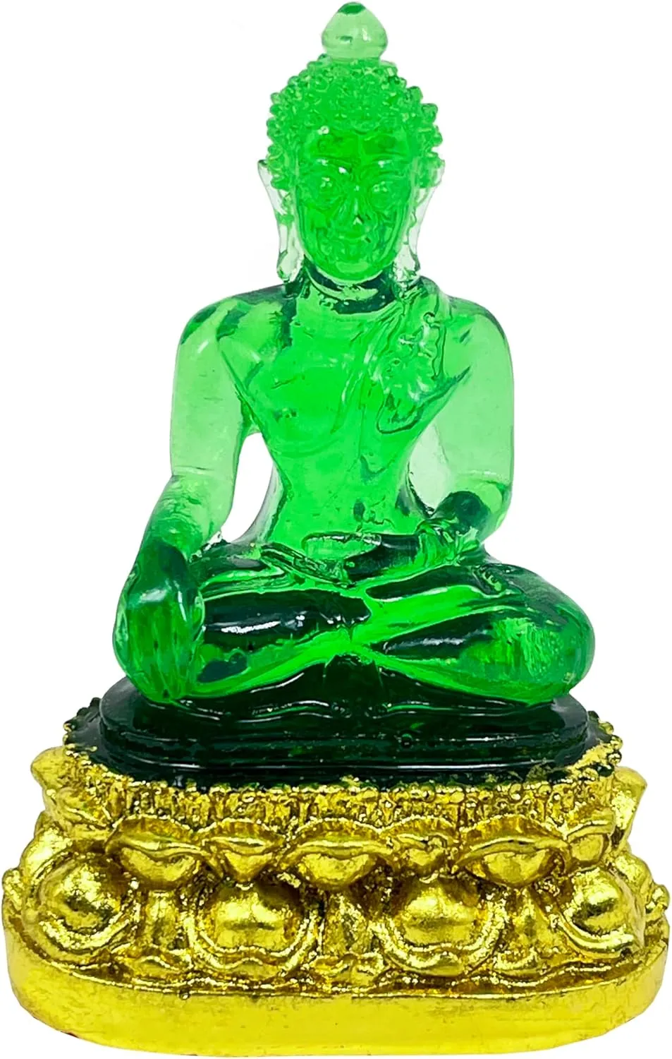 BUDDHO Jade Buddha Statue Buddha overcoming Temptations. Posture 4" H. Meditation Sitting on Golden Throne Thai Buddha Statue for Home Decor