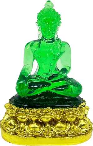 BUDDHO Jade Buddha Statue Buddha overcoming Temptations. Posture 4" H. Meditation Sitting on Golden Throne Thai Buddha Statue for Home Decor