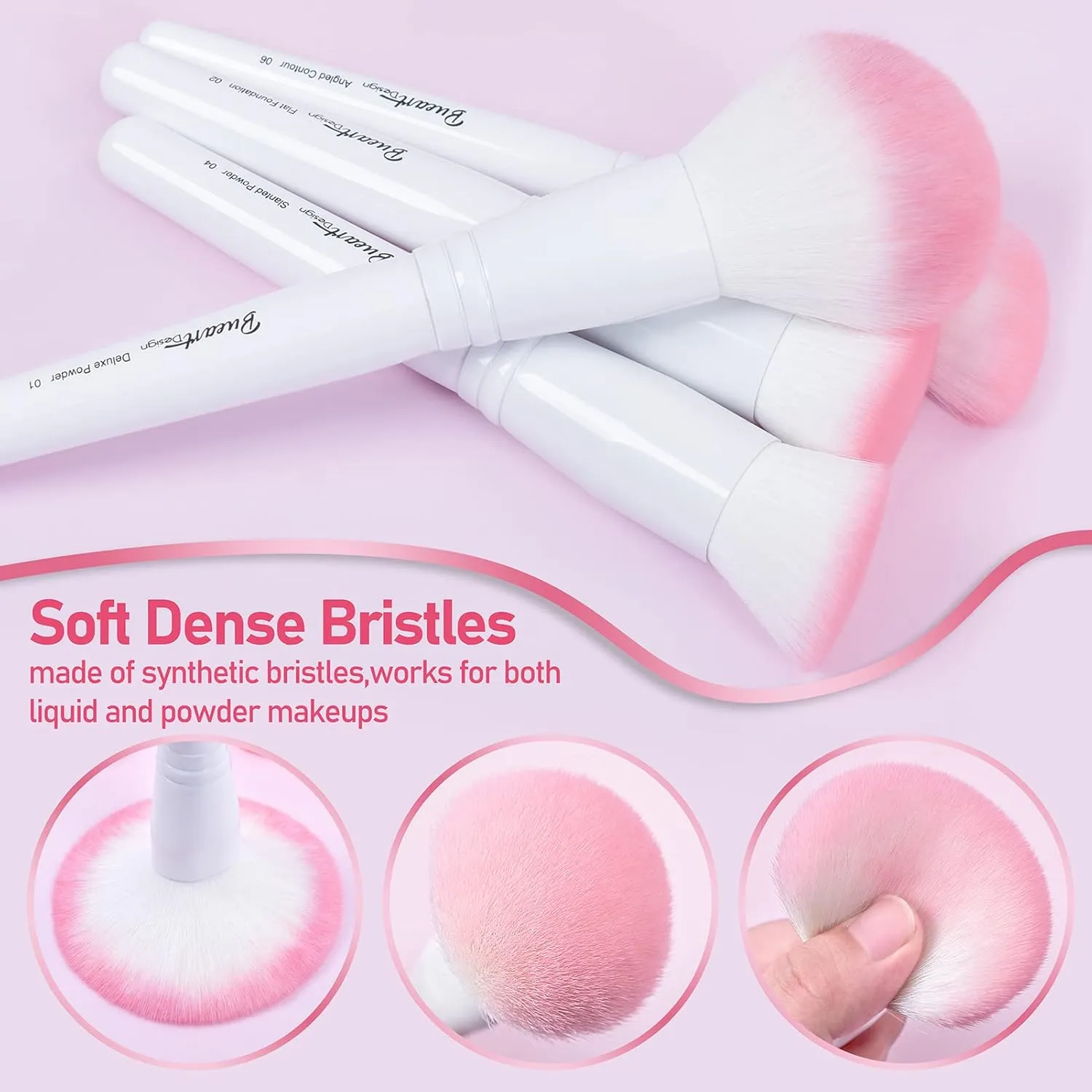 Bueart Design 16Pcs ULTRA SOFT labeled Makeup Brushes set with brush Holder face brush for Foundation Powder Blending Blush wooden Handle(16Pcs White Pink Holder)