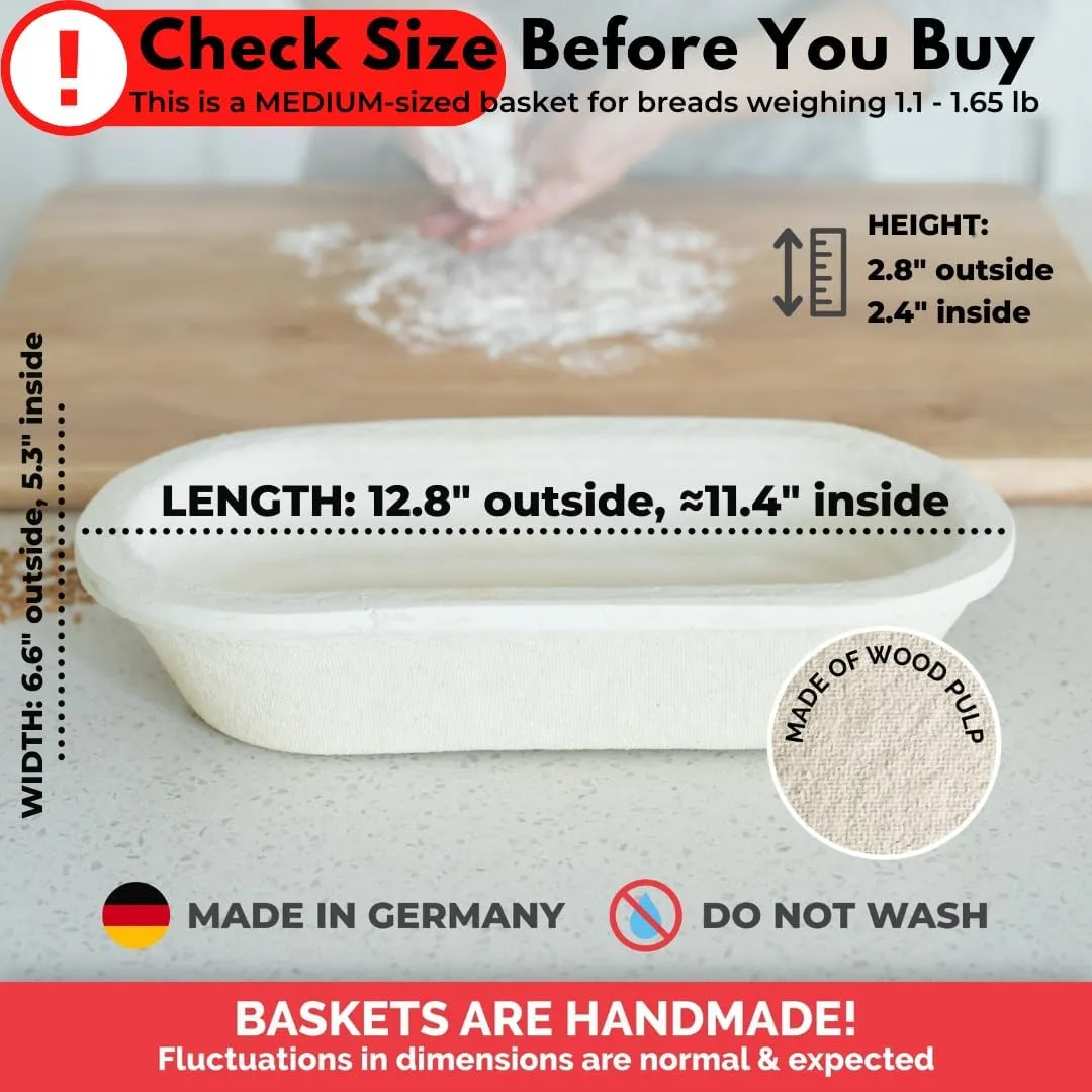 Bulka Oval 750g Groove Banneton Bread Proofing Basket Pressed Wood Pulp, Sourdough Proofing Basket - Non-Stick Batard Brotform Sourdough Bread Baking Supplies, Made in Germany.