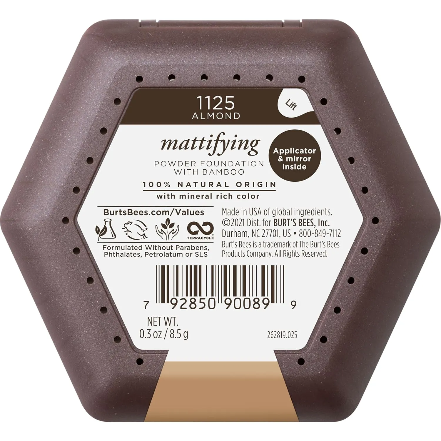 Burt's Bees Makeup, Lightweight Powder Foundation, 100% Natural, Almond, 0.3 Ounce