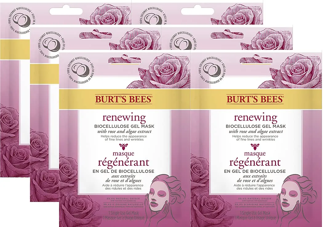 Burt's Bees Renewing Biocellulose Gel Face Mask, 6 Count, Value Pack