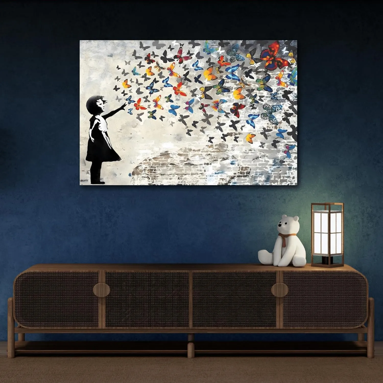 Butterfly Girl Banksy Canvas Wall Art Prints 36x24inch 90x60cm (Horizontal) / 1.25inch 3.175cm