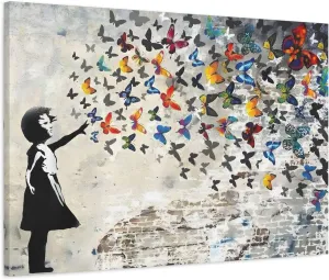 Butterfly Girl Banksy Canvas Wall Art Prints 36x24inch 90x60cm (Horizontal) / 1.25inch 3.175cm
