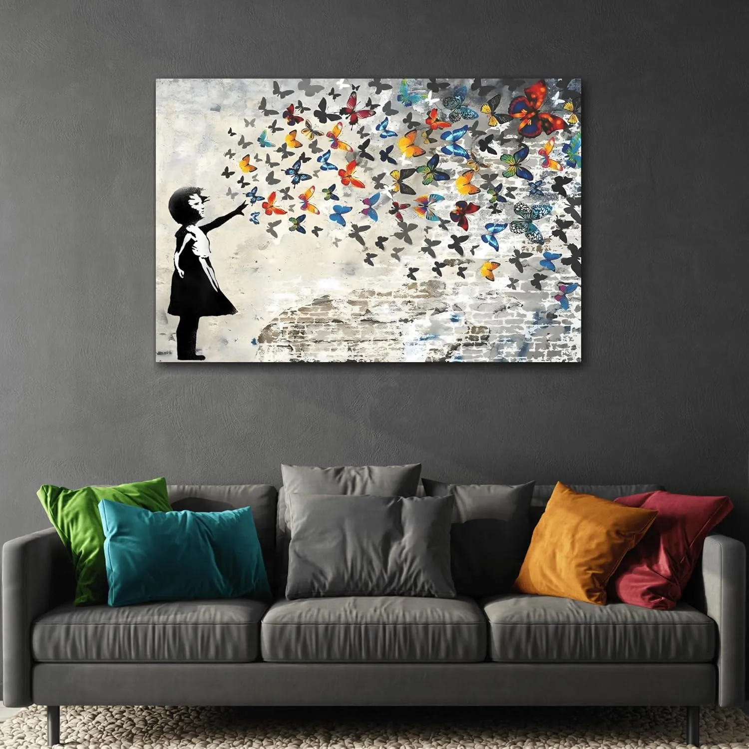 Butterfly Girl Banksy Canvas Wall Art Prints 36x24inch 90x60cm (Horizontal) / 1.25inch 3.175cm